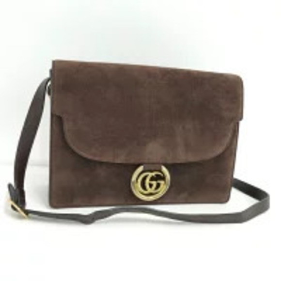 Gucci Handbags - GUCCI Shoulder Bag GG Logo Suede Dark Brown